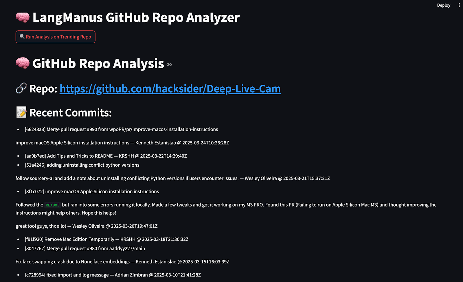 Streamlit Application Repo Analysis