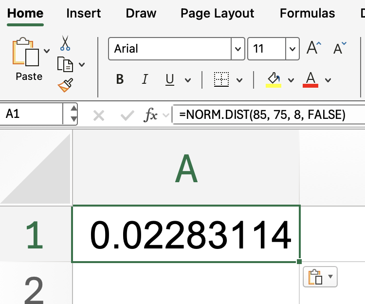 Fonction Excel NORM.DIST() avec FALSE