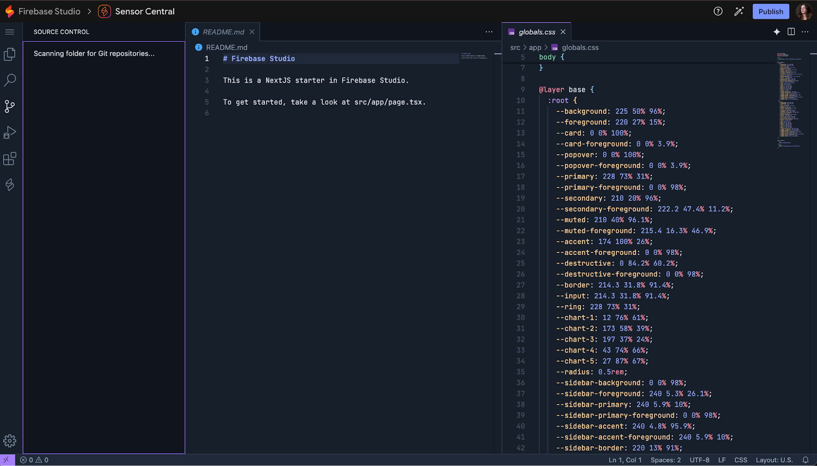 firebase studio: Searching for git repositories