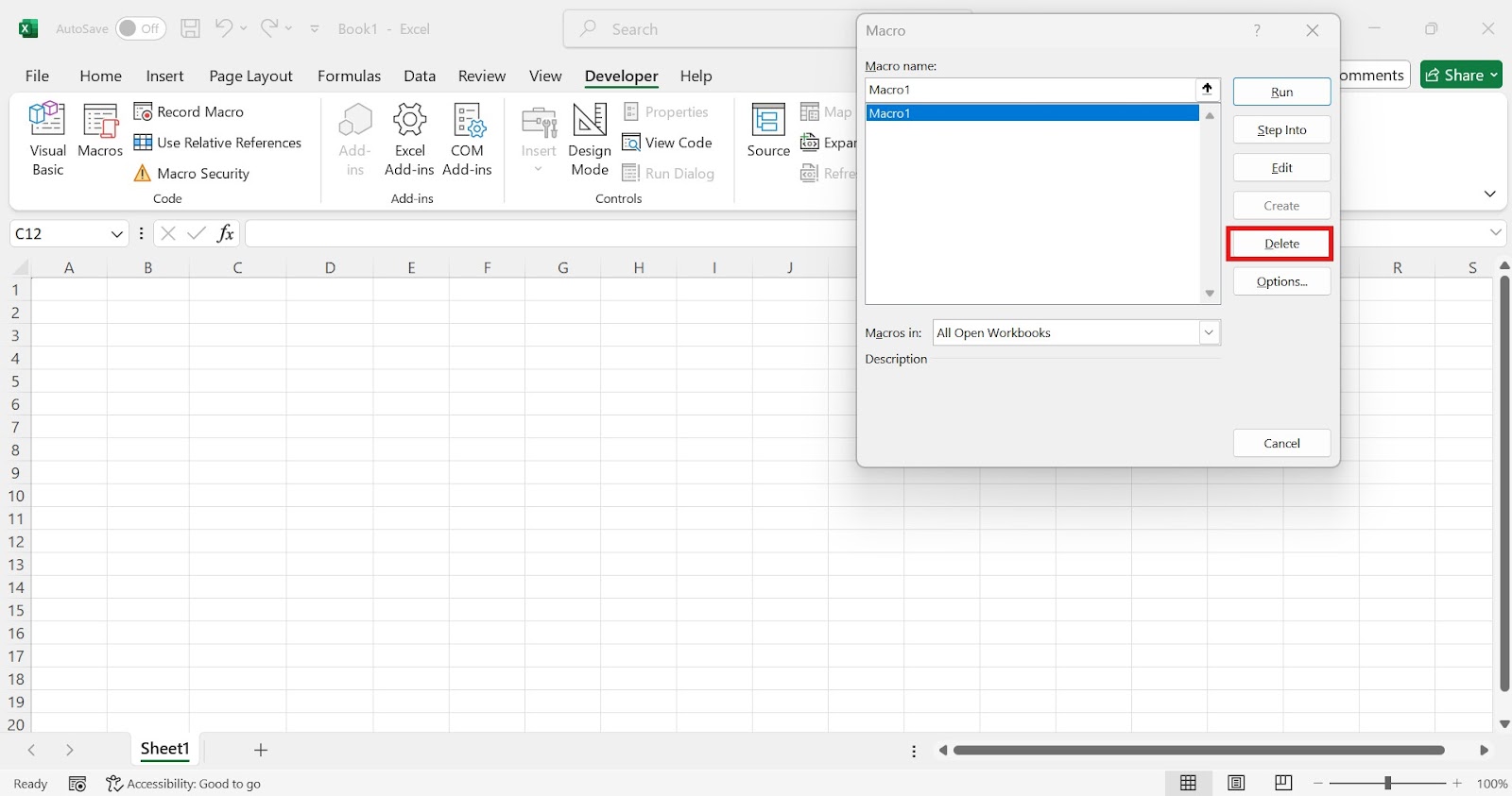 Deleting individual macros from the Macro Manager
