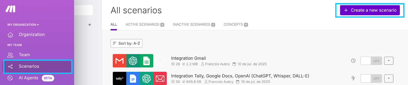 Creación de un escenario