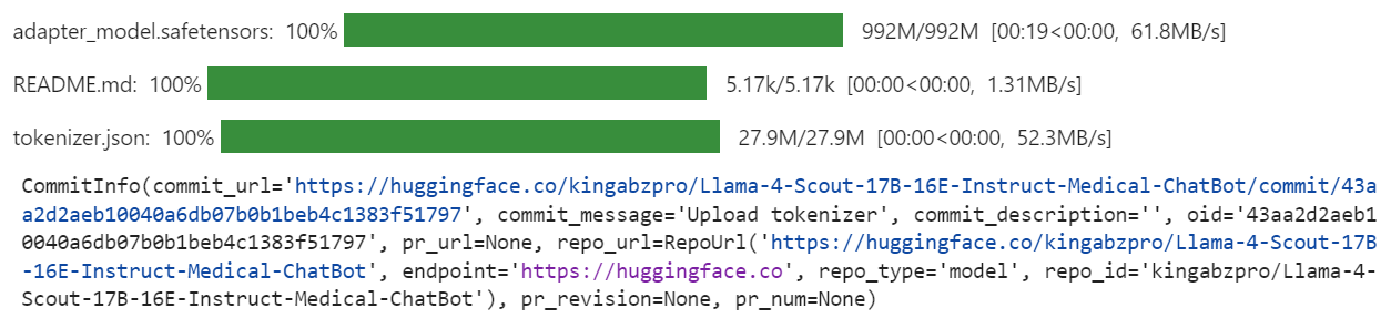 jupyter output when saving the fine-tuned llama 4 model