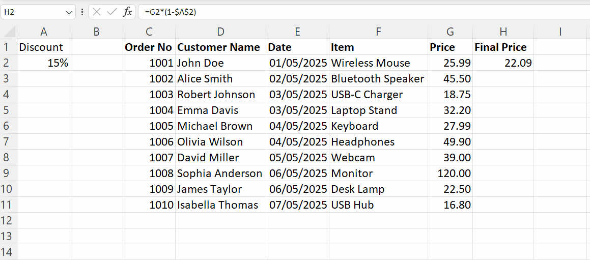 Using excel Fill Handle to fill cells with absolute references.