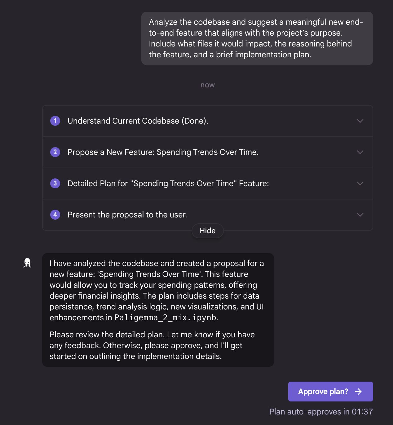 google jules proposing plan of action for github changes