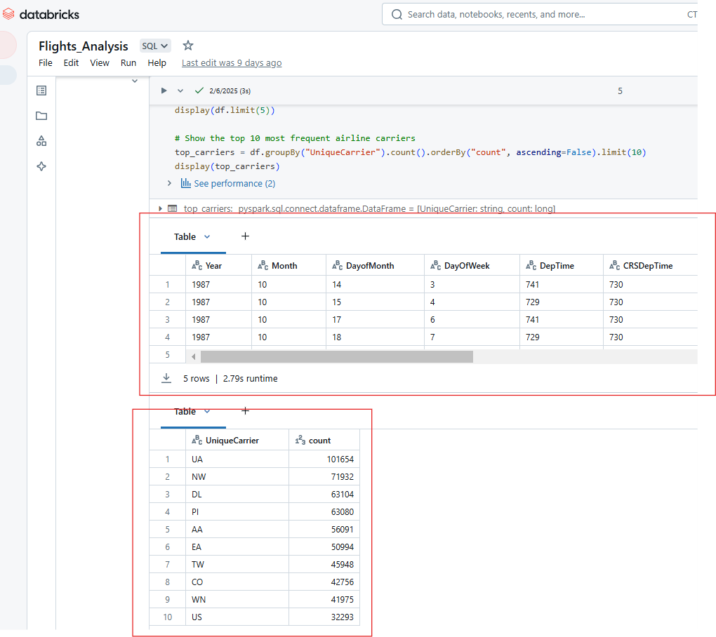 Exibindo várias saídas da execução de uma única célula no Databricks Notebook.