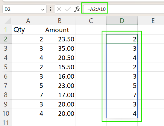 Excel spill range formula