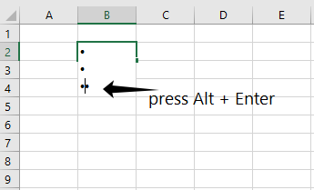 Añadir manualmente una lista con viñetas en Excel