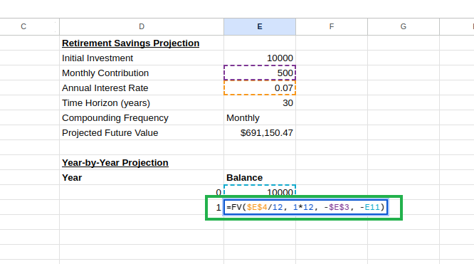 Creating a year-by-year projection table