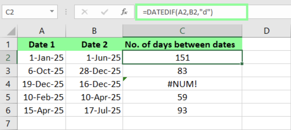 Encontrar días entre fechas utilizando la función DATEDIF() en Excel