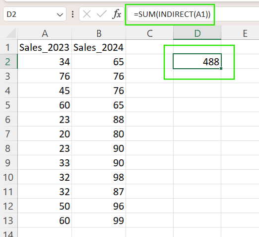 Using INDIRECT() to reference named ranges in Excel.