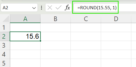 Using the ROUND() function to round to 1 decimal place in Excel.