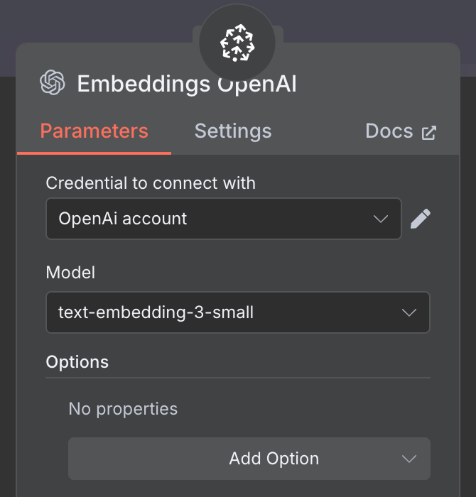 Configuration of the Pinecone embedding