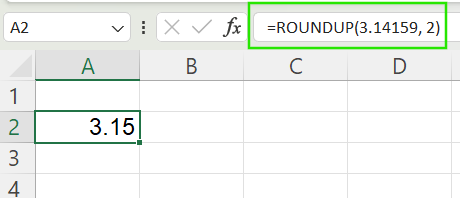 Using ROUNDUP() function to round up a number in Excel.