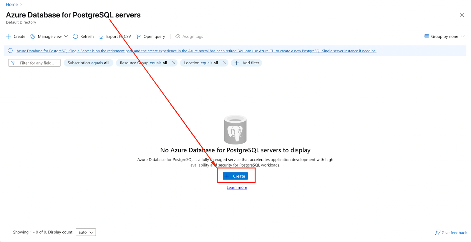 Imagem com uma captura de tela da interface do Portal do Azure mostrando as etapas para criar um novo servidor único PostgreSQL