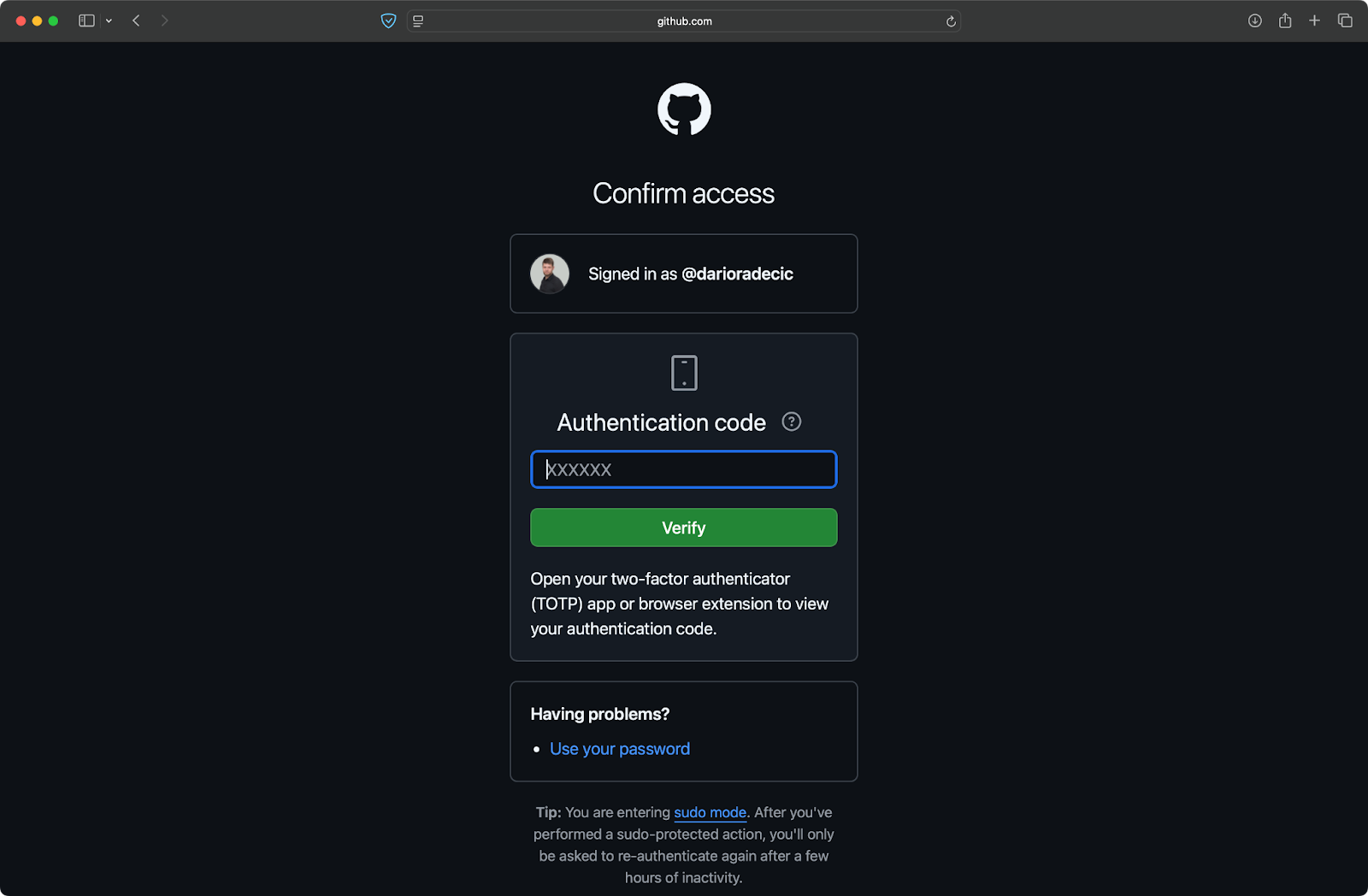 Image 6 - GitHub 2FA prompt