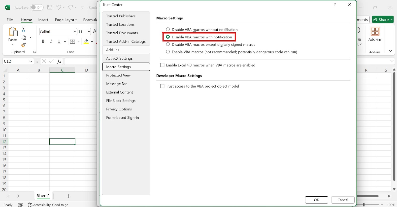 how to disable macros in excel