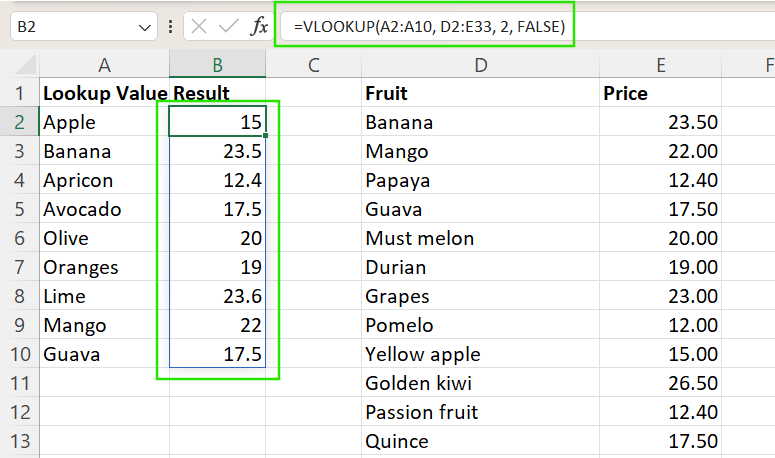 Excel VLOOKUP() function spill range