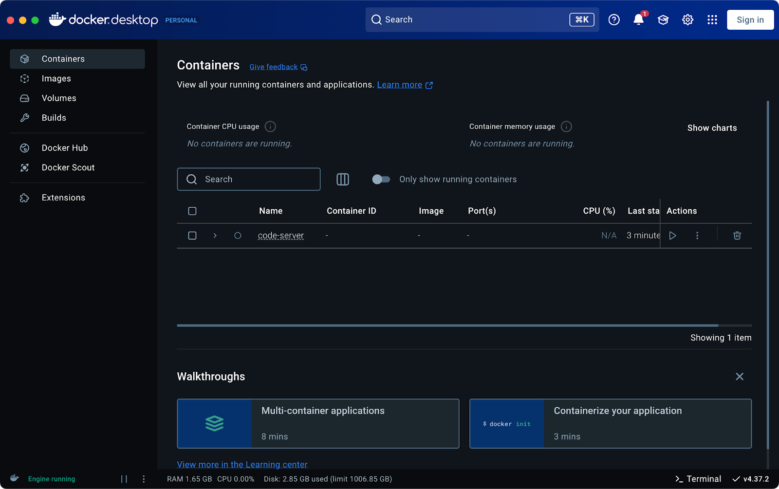 List of non-running containers