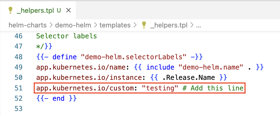 Adicionar um rótulo de seletor em _helpers.tpl