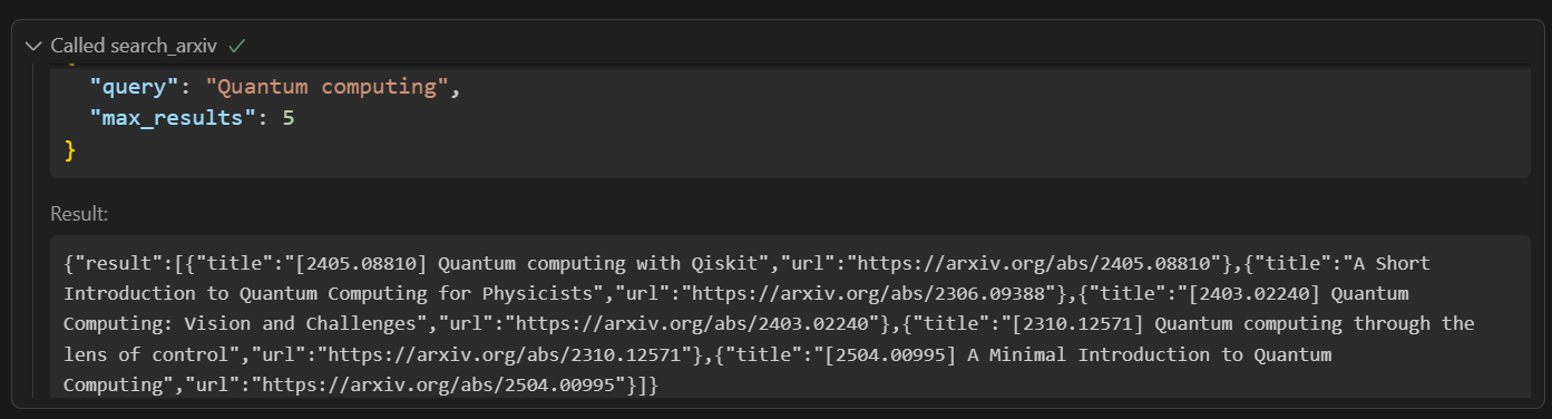 Tool result output
