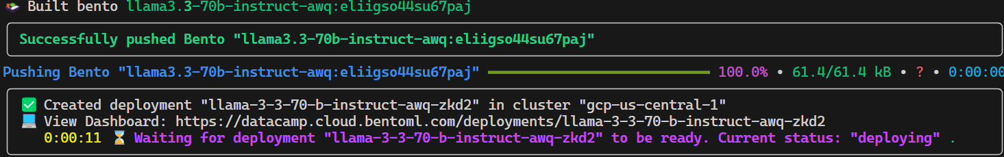 Bereitstellen von LLM in BentoCloud mit der CLI.