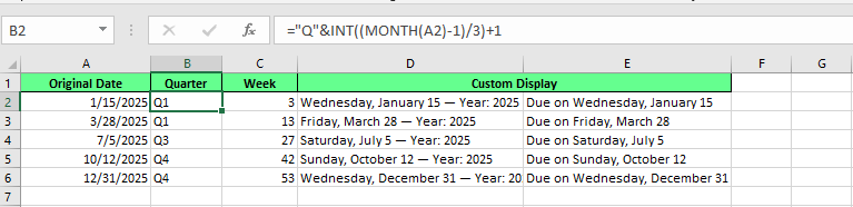Afficher les trimestres au lieu des dates standard dans Excel.