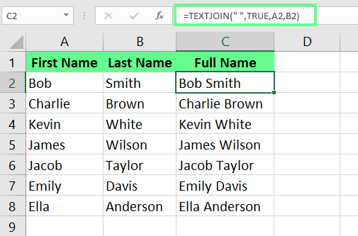 Kombiniere Zellen mit der Funktion TEXTJOIN() in Excel.