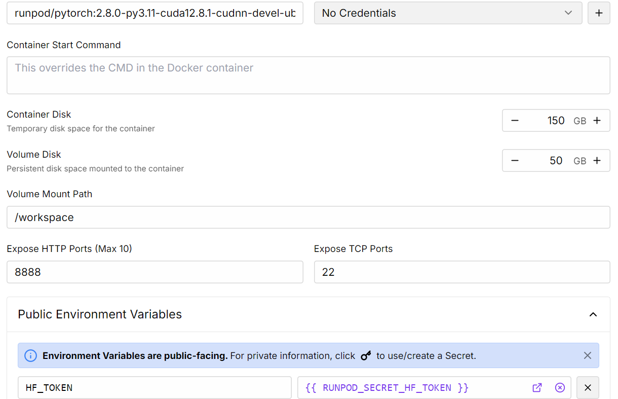 configurar el almacenamiento y las variables de entorno.