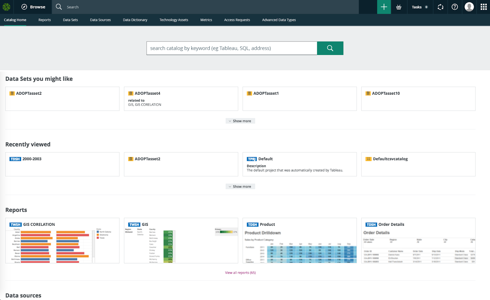 Interface utilisateur du catalogue de données Collibra
