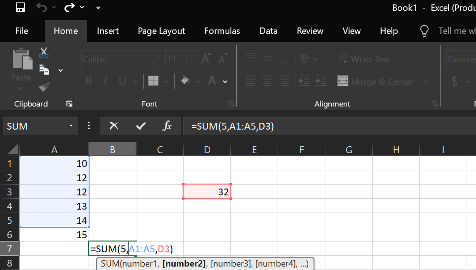 Sum mixed inputs using SUM() in Excel