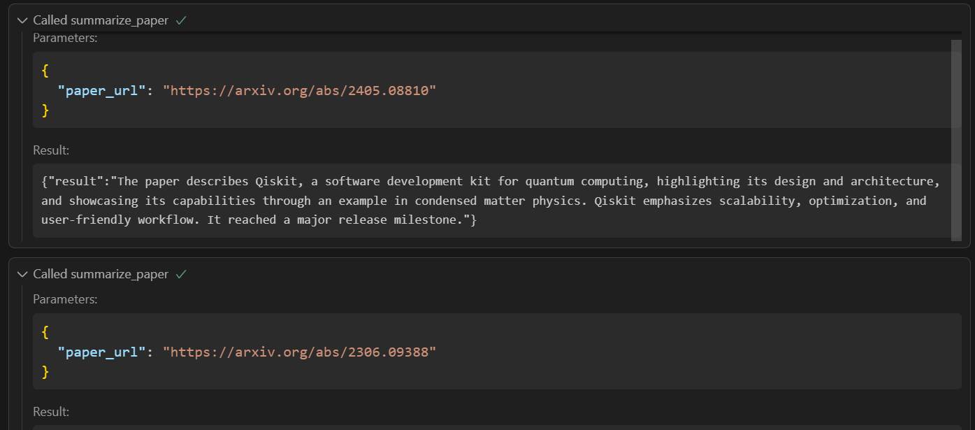 Tool result output