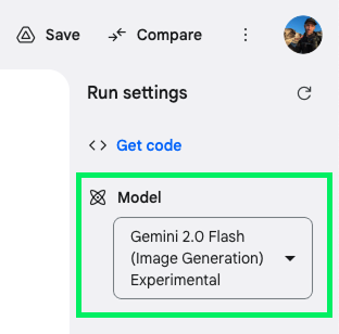 how to select gemini 2.0 flash image generation in google ai studio
