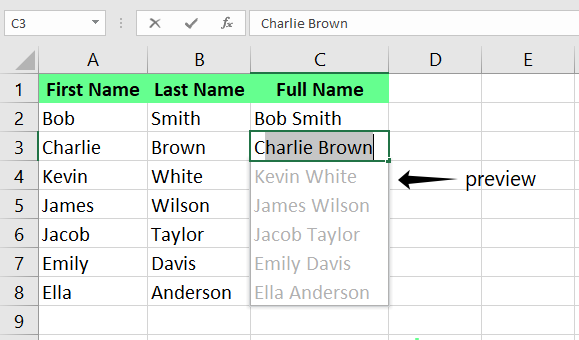 zwei Spalten mit Flash Fill in Excel zu kombinieren.