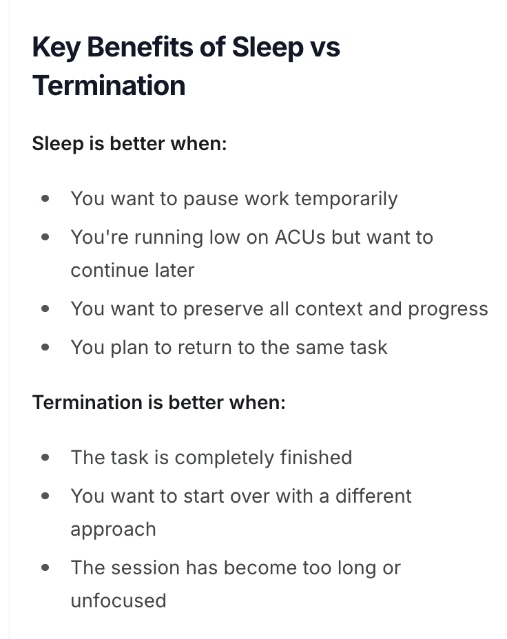 sleep vs termination devin