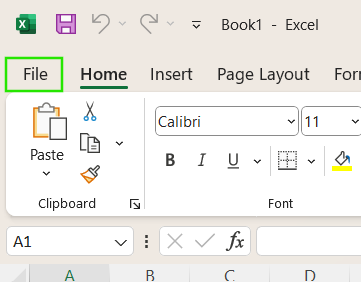 Abra a opção Arquivo do Excel para obter recursos adicionais.