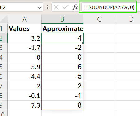 ROUNDUP in Excel mit Arrays