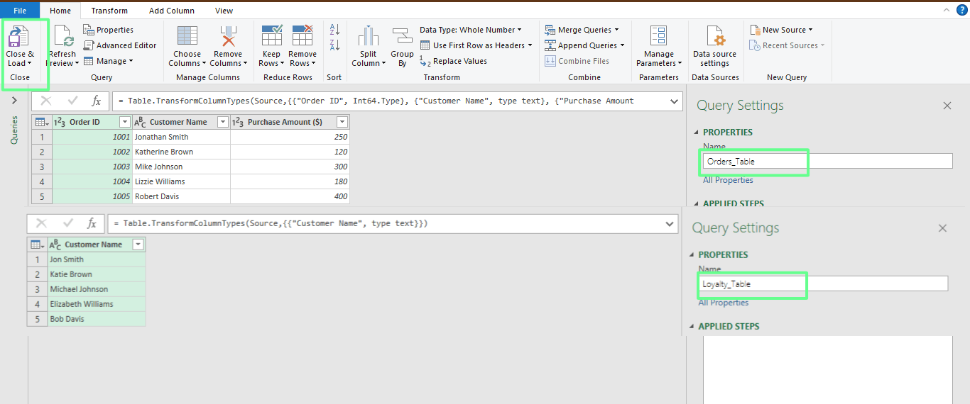Loading the tables in power Query to perform fuzzy match in Excel.