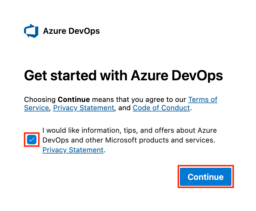 Begin the setup process by following these steps:

Click the checkbox to agree to the terms.

Then, click "Continue" to move forward.