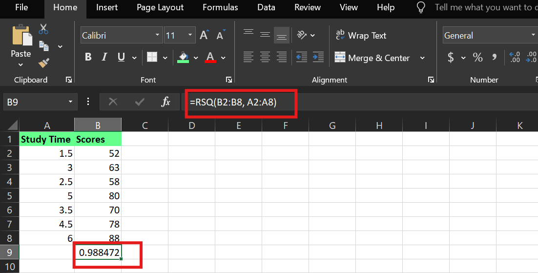 Exemplo de R² no Excel. Imagem do autor.