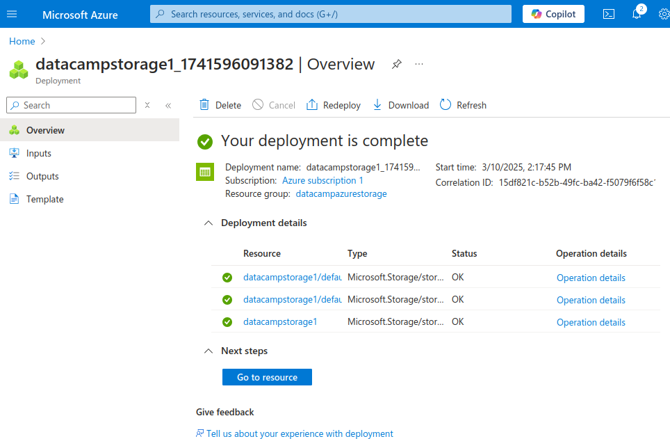 Fresh Azure Storage account