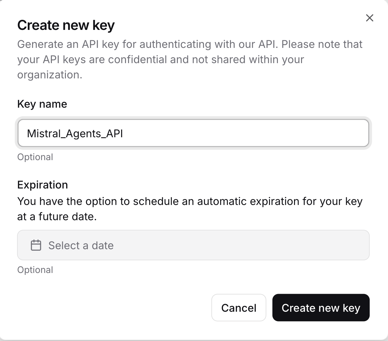 Mistral new API key