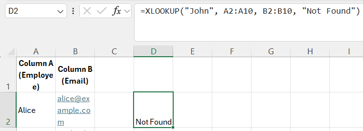 xlookup result