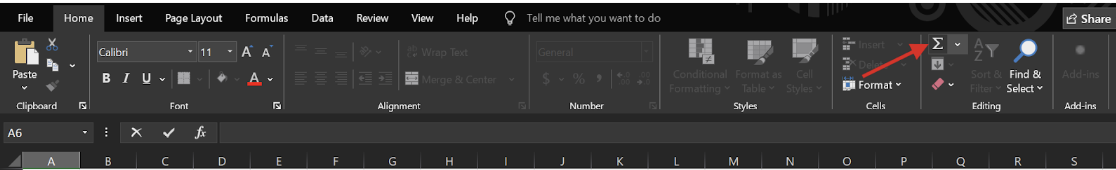 AutoSum button in the Home Tab