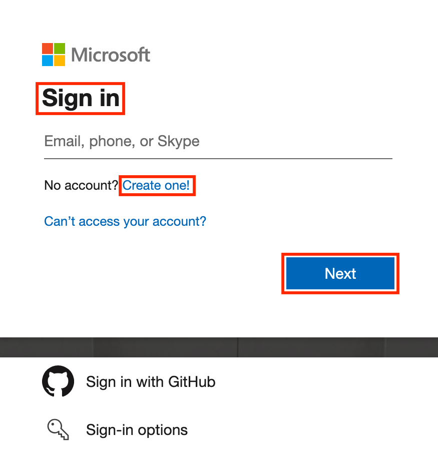 Sign in to your Microsoft account to get started.

Click the "Sign In" button, or select "Create one!" if you need to sign up for a new account.

Enter your Microsoft credentials or choose another sign-in option to log in.

Finally, click "Next" to proceed.
