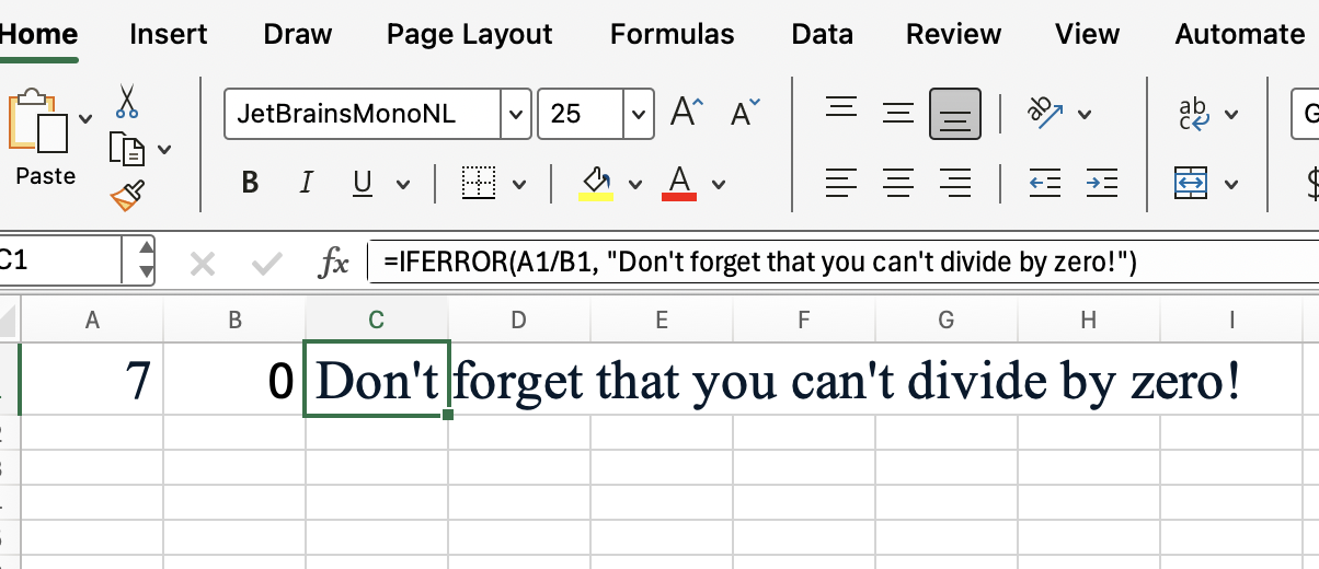 La fonction IFERROR d'Excel évite la division par zéro.