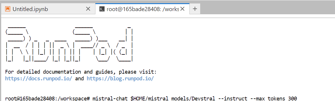 running the CLI command in the Runpod terminal.