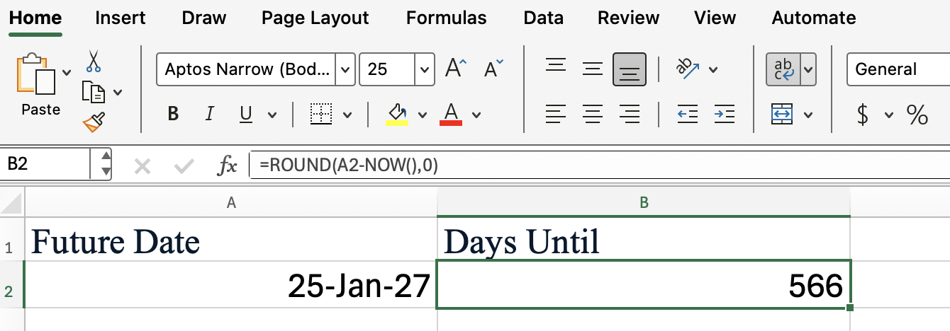 Excel NOW() combined with Excel ROUND()
