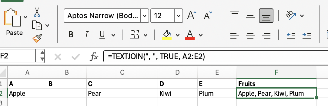Trabalhando com TEXTJOIN() do Excel para separadores personalizados
