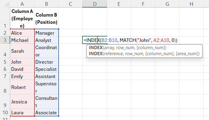 index match example