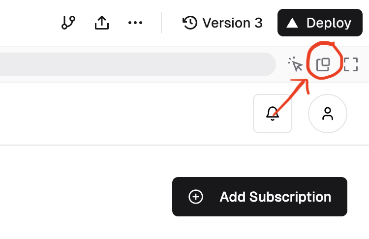 The preview link button in v0 vercel